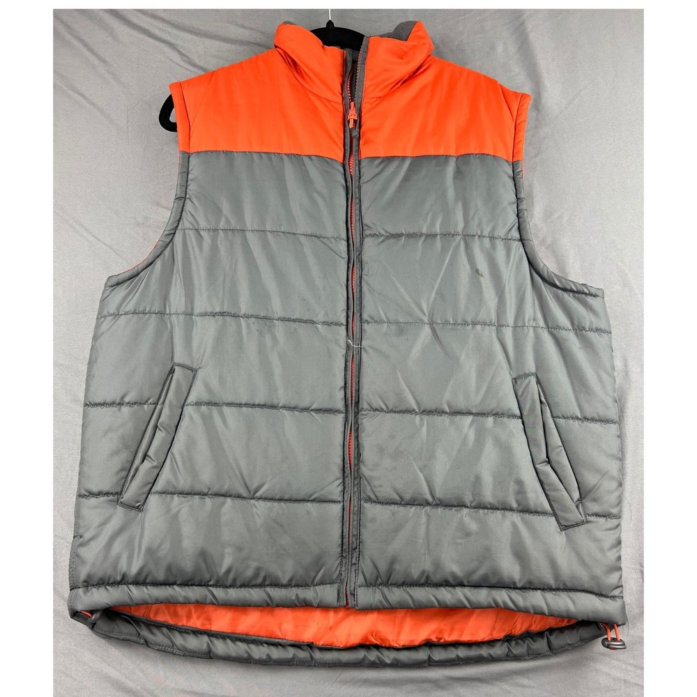 NordicTrack Puffer Vest Mens Large Gray Orange Quilted Full Zip Outerwear Good
